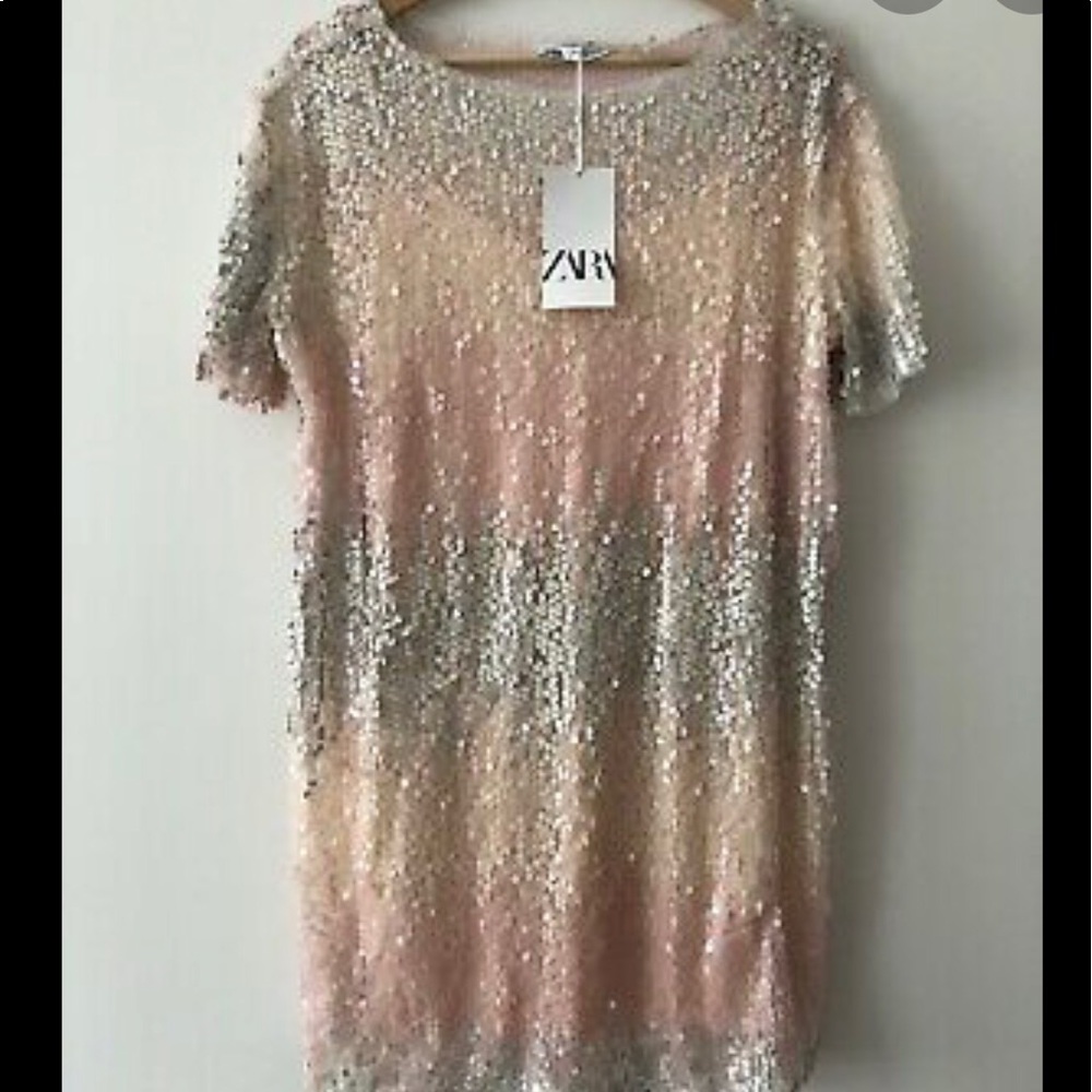 Pink and light grey/ silver beaded T shirt dress